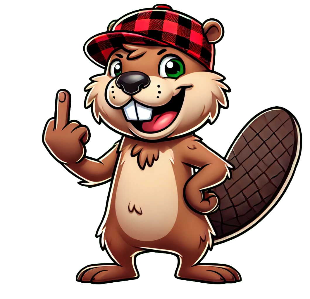 A cartoon beaver giving the middle finger